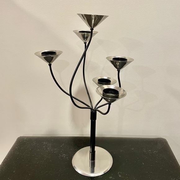 Aristo Denmark 6 Tealight Candle -Stainless Steel & Black Metal- 19” Candelabra - Picture 2 of 8